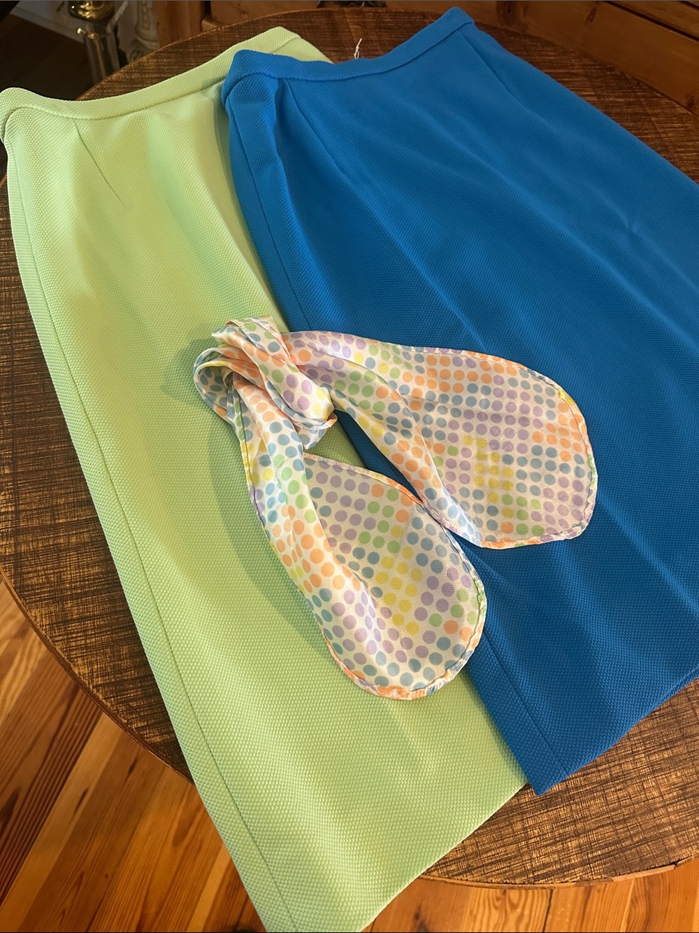 Vintage Made-n-Germany Blue +mint green Midi Pencil Skirts with scarf set